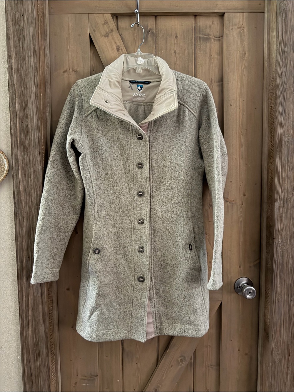 Kuhl Womens Spyrit Alfpaca Fleece Sweater Jacket Shacket
Size M Button Oatmeal